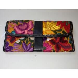 Mexican Embroidered Clutch Bag Colorful Flowers Black Interior Floral